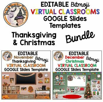 Preview of Bitmoji Classroom Thanksgiving Christmas BUNDLE Virtual Editable Google Slides