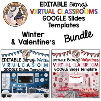 Preview of Bitmoji Classroom Winter Valentines BUNDLE Virtual Editable Google Slides 