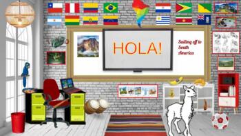 Preview of Bitmoji Classroom trip to South America Distance Learning! Hispanic Heritage