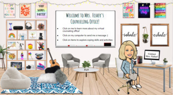 Preview of Bitmoji Counseling Classroom, Virtual Calm Down Room-- Pre-Linked and Editable!