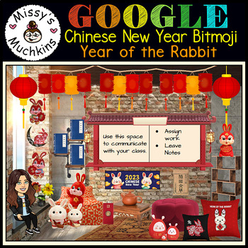 Preview of Bitmoji Google Classroom Template - 30+ Chinese New Year - Year of the Rabbit 