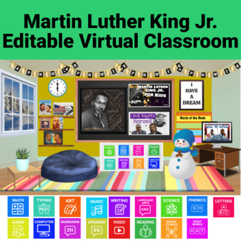 Preview of Martin Luther King Jr. Virtual Classroom Template January Winter Theme Editable