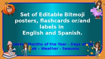 Preview of Bitmoji Posters, Labels and/or Flashcards in English and Spanish