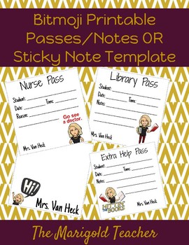 Preview of Bitmoji Printable Passes / Notes OR Sticky Note Template
