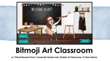 Preview of Bitmoji Virtual Art Classroom - Distance Learning, Editable Google Slides