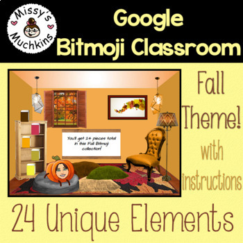 Preview of Bitmoji Virtual Classroom Template - Fall Themed Elements - Distance Learning