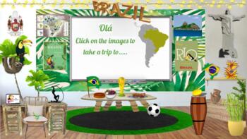 Preview of Trip to Brazil w/activity, Virtual Classroom Template Hispanic Heritage Month!