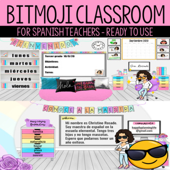 Preview of SPANISH VERSION Bitmoji Virtual Classroom | Meet the Teacher
