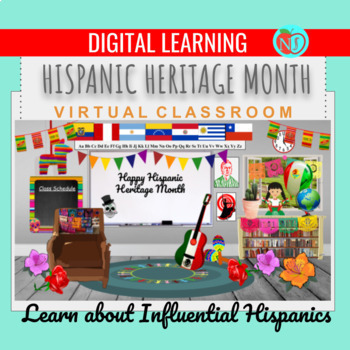 Preview of Bitmoji Virtual Classrooms | HISPANIC HERITAGE MONTH | 10 Google Slides | Bios