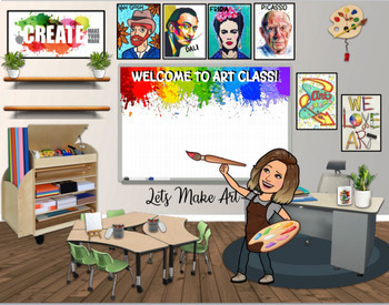 Preview of Bitmoji Virtual - Digital Classroom (Editable) (Art Class, Graphic Arts) 