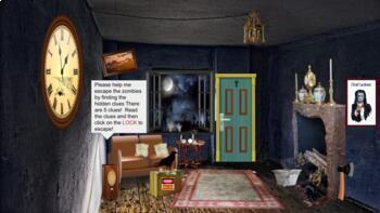 Preview of Bitmoji Virtual Escape Room Classroom template Halloween Zombies