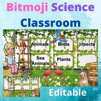 Preview of Bitmoji Virtual Science Classroom - Google classroom - Editable - Jungle Theme