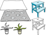 Virtual classroom Bitmoji Clip Art: Rug, Stool, Plant