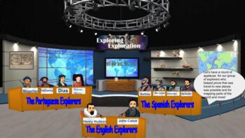 Preview of European Explorers #1 Talk Show Virtual Classroom Template w/Graphic Organizers