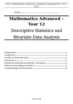 Preview of Bivariate Data Analysis Revision Booklet - HSC Mathematics Advanced