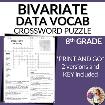 Bivariate Data Scatter Plot Vocabulary Math Crossword Puzzle 8th Grade