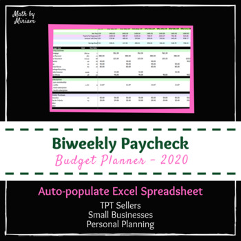 Preview of Biweekly Budget Planner Autofill Excel Spreadsheet 2020