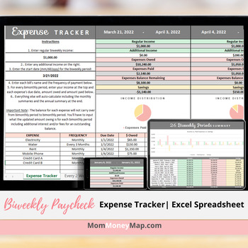 Preview of Biweekly Paycheck Expense Tracker Excel Spreadsheet