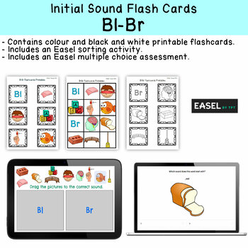 Preview of Bl - Br Flash Cards for Memory or Sorting & Easel