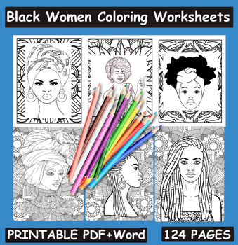 Preview of Black African American Women Coloring Book For Adults & Kids