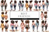 Black African Girl Best Friends and Sisters Watercolor Scr
