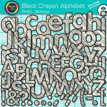 Preview of Black Alphabet Letter Clipart Images: Crayon Effect Clip Art, Transparent PNG