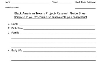 Preview of Black American Texan Project (For Texas History, or insert your state)