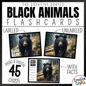 Preview of Black Animals Labeled, Unlabeled & Fact Flashcards Print & Digital Resources