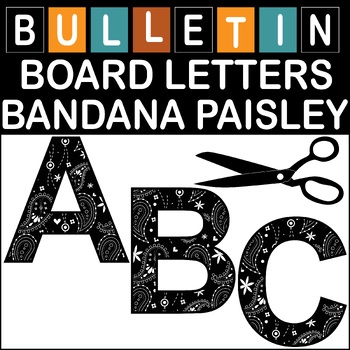 Preview of Black Bandana Paisley Bulletin Board Letters Classroom Decor (A-Z a-z 0-9)