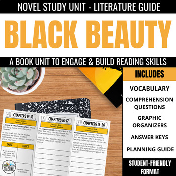 Preview of Black Beauty Novel Study Unit: Comprehension Questions & Vocabulary Activities
