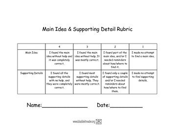 Preview of Black Belt Reader Main Idea & Supporting Details Rubric