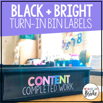 Preview of Black + Bright Turn-In Bin Labels | FREEBIE!