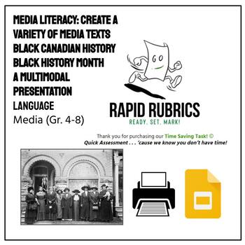 Preview of Black Canadian History - Time Saving Task - Ontario - Media Arts - Rapid Rubrics