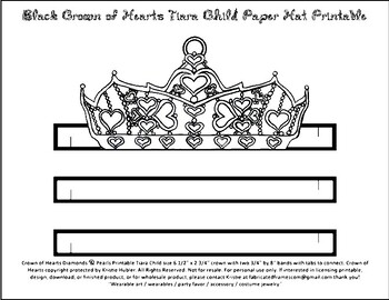 Preview of Black Crown of Hearts Tiara Paper Hat Printable