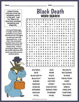 black death word search puzzle by puzzles to print tpt