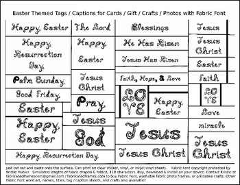 Preview of Black Fabric Font Christian Easter tags captions for cards gifts crafts photos