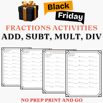 Preview of Black Friday Fractions Activities Day After Thanksgiving add, sub, mult, div