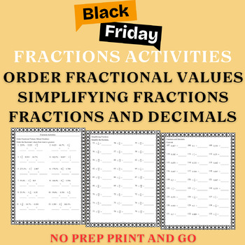 Preview of Black Friday Fractions Activities Order Fractional Values Simplifying Fractions