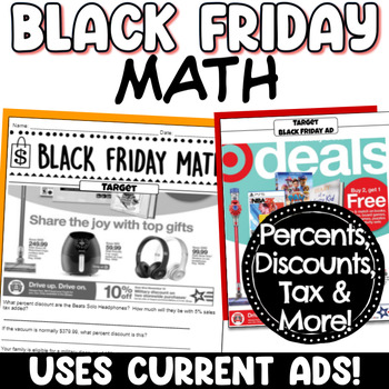 Preview of Black Friday Math Project - Percents Discounts Tax Shopping Thanksgiving PBL