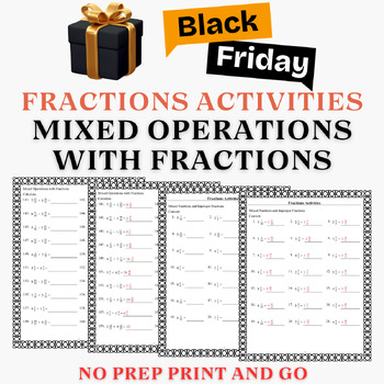 Preview of Black Friday Mixed Operations with Fractions and Mixed Numbers Math Stations
