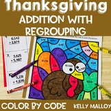 4-Digit Addition with Regrouping Turkey Thanksgiving Color