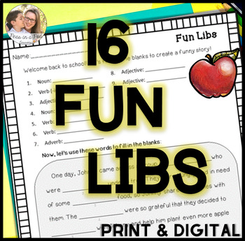 Preview of Fun Libs Similar to Mad Libs for Kids ™ Part of Speech NO PREP Worksheets