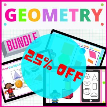 Preview of First Grade Math Geometry Bundle Boom Cards Unit 8 1st Grade Math Digital Math