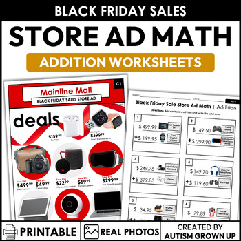 Preview of Black Friday Sale Store Ad | Addition | Life Skills Worksheets for SPED