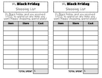 Black Friday Shopping Activity Freebie by Blank Canvas TPT