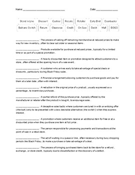 Preview of Black Friday Vocabulary (Match-up)