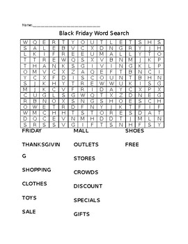 Black Friday Word Search By Cooper S Store Teachers Pay Teachers