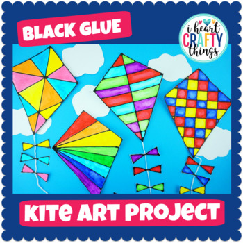Preview of Black Glue & Watercolor Kite Art Project -Spring Art Activity