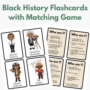 Preview of Black History - 26 Important Figures Printable Flashcards w/ Matching Cards