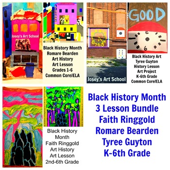 Preview of Black History 3 Lesson Bundle Guyton Ringgold Beardon Art Combo Common Core
